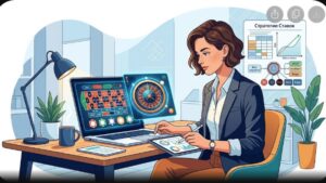 Иллюстрация с элементами автоматизированной рулетки для обучения начинающих стратегиям ставок в онлайн-казино